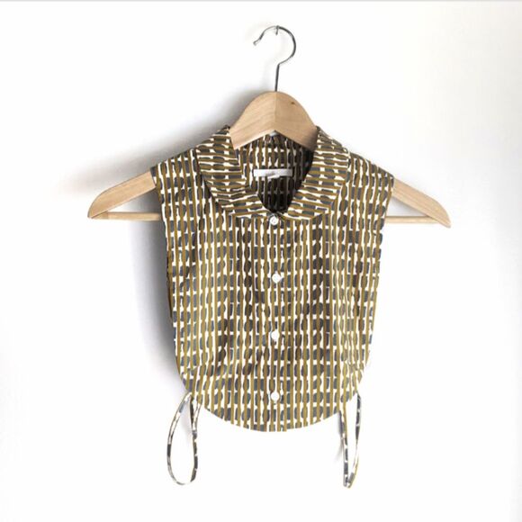 COS Mock Shirt Peter Pan Collar Blue Gold Print Button Up Bib - Picture 1 of 9